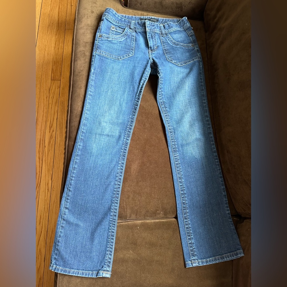 Calvin Klein Blue Jeans Boot Cut With Tan thread Pockets SZ 6